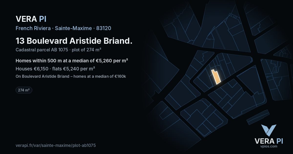 13 Boulevard Aristide Briand, Sainte-Maxime at night – the plot lit, the parcels around coloured by the prices near them