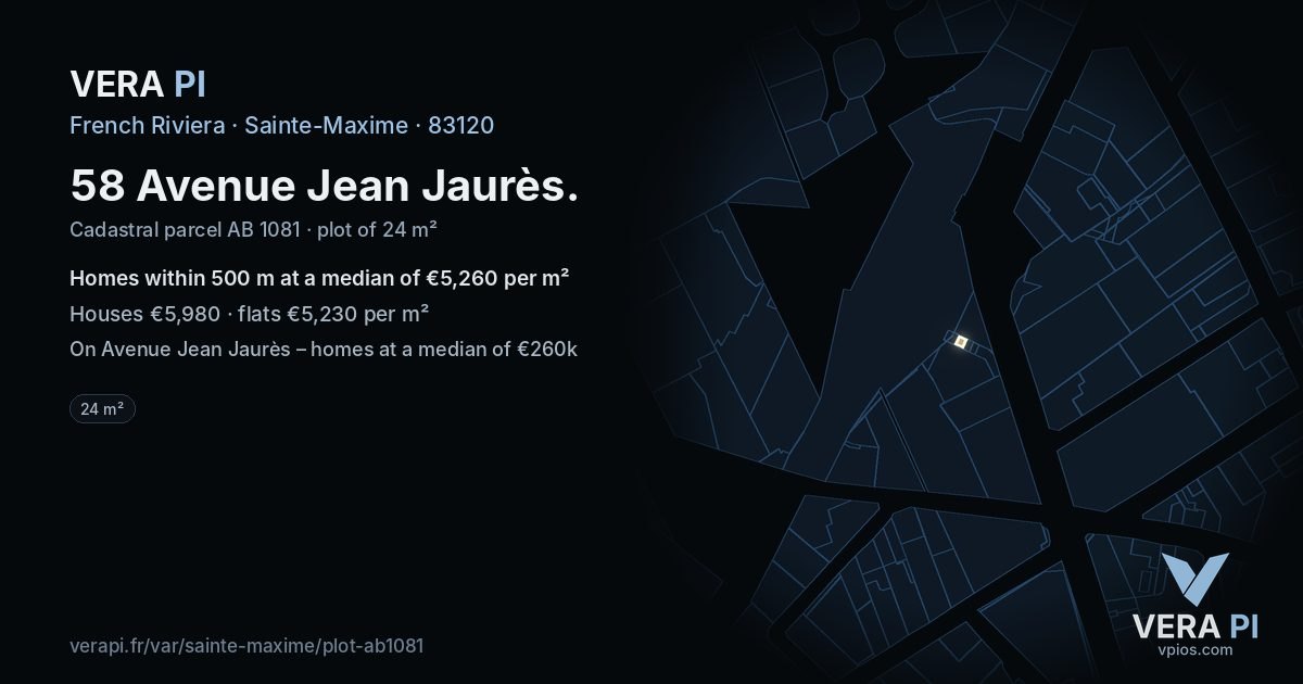 58 Avenue Jean Jaurès, Sainte-Maxime at night – the plot lit, the parcels around coloured by the prices near them