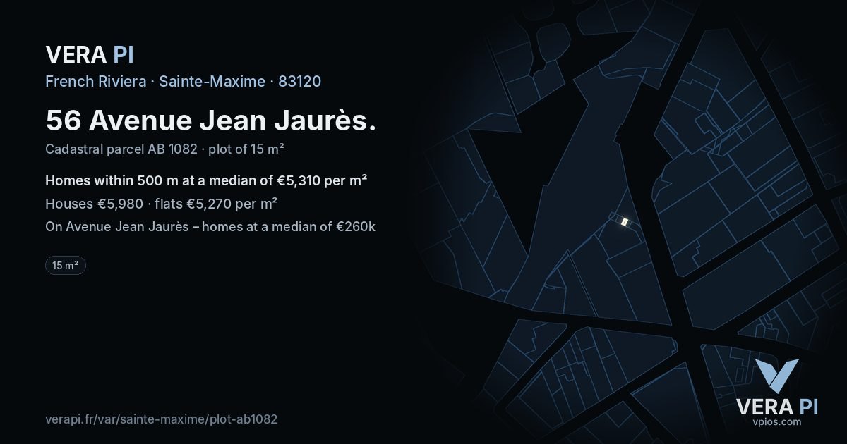 56 Avenue Jean Jaurès, Sainte-Maxime at night – the plot lit, the parcels around coloured by the prices near them