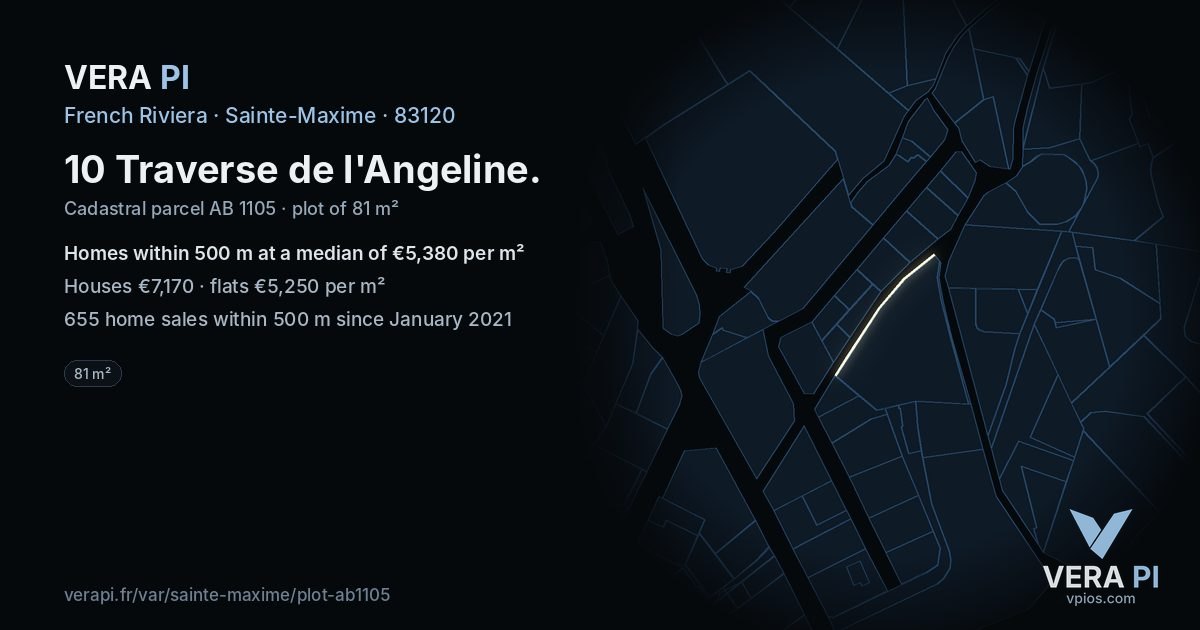 10 Traverse de l'Angeline, Sainte-Maxime at night – the plot lit, the parcels around coloured by the prices near them