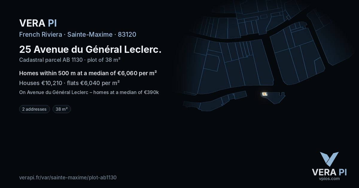 25 Avenue du Général Leclerc, Sainte-Maxime at night – the plot lit, the parcels around coloured by the prices near them