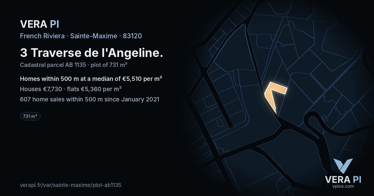 3 Traverse de l'Angeline, Sainte-Maxime at night – the plot lit, the parcels around coloured by the prices near them