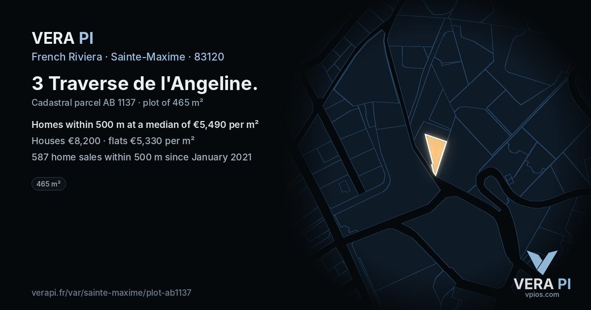3 Traverse de l'Angeline, Sainte-Maxime at night – the plot lit, the parcels around coloured by the prices near them