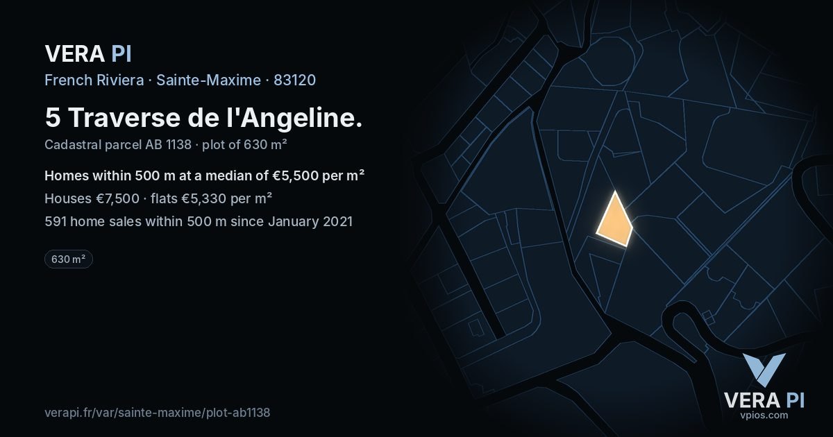 5 Traverse de l'Angeline, Sainte-Maxime at night – the plot lit, the parcels around coloured by the prices near them