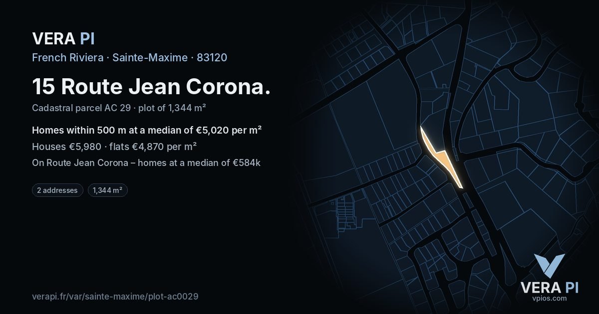 15 Route Jean Corona, Sainte-Maxime at night – the plot lit, the parcels around coloured by the prices near them