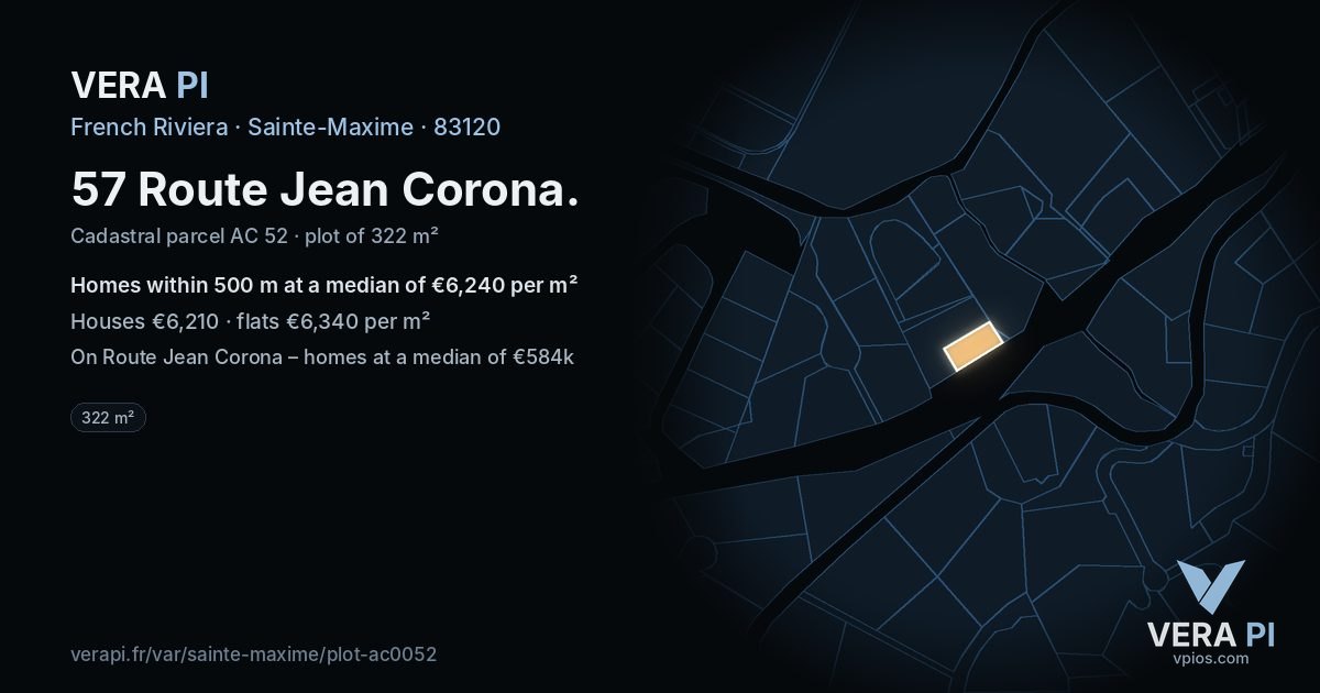 57 Route Jean Corona, Sainte-Maxime at night – the plot lit, the parcels around coloured by the prices near them
