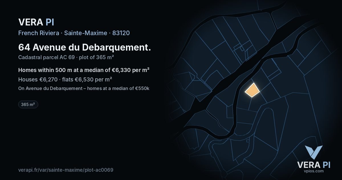 64 Avenue du Debarquement, Sainte-Maxime at night – the plot lit, the parcels around coloured by the prices near them