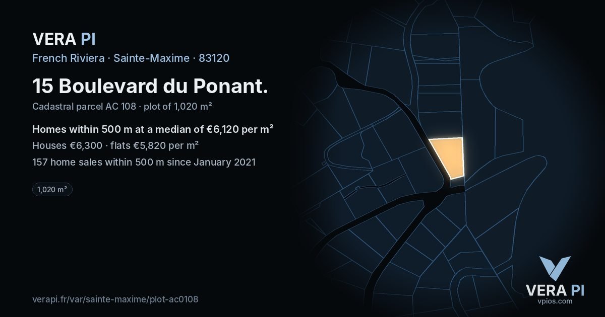 15 Boulevard du Ponant, Sainte-Maxime at night – the plot lit, the parcels around coloured by the prices near them
