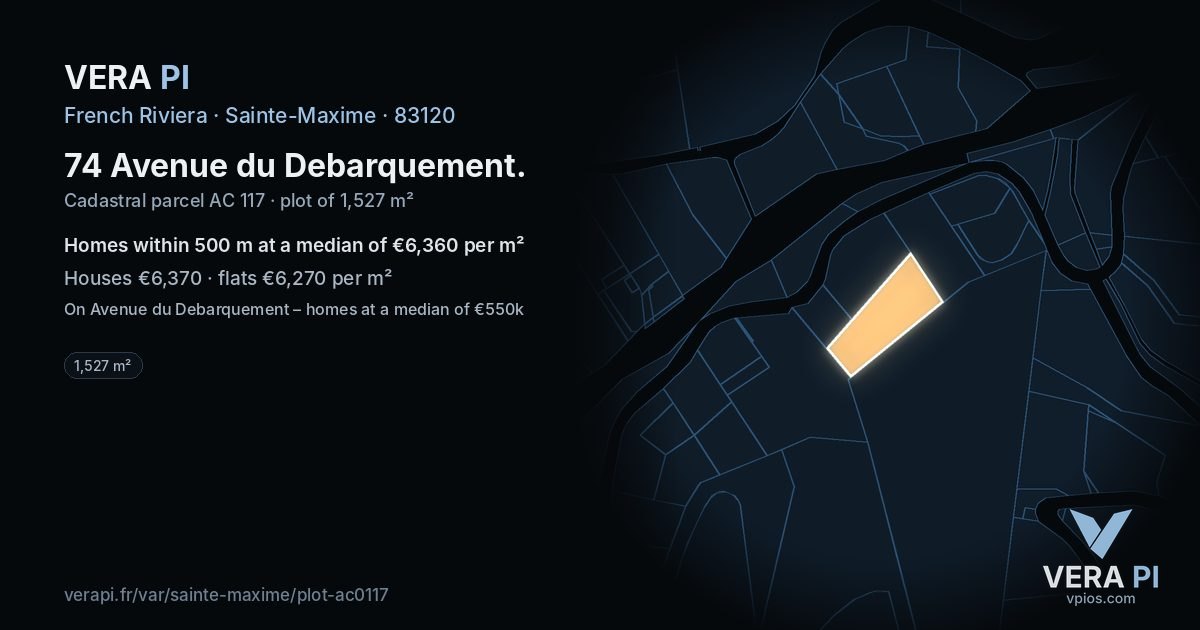 74 Avenue du Debarquement, Sainte-Maxime at night – the plot lit, the parcels around coloured by the prices near them