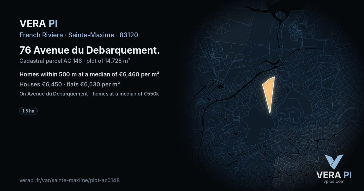76 Avenue du Debarquement, Sainte-Maxime at night – the plot lit, the parcels around coloured by the prices near them