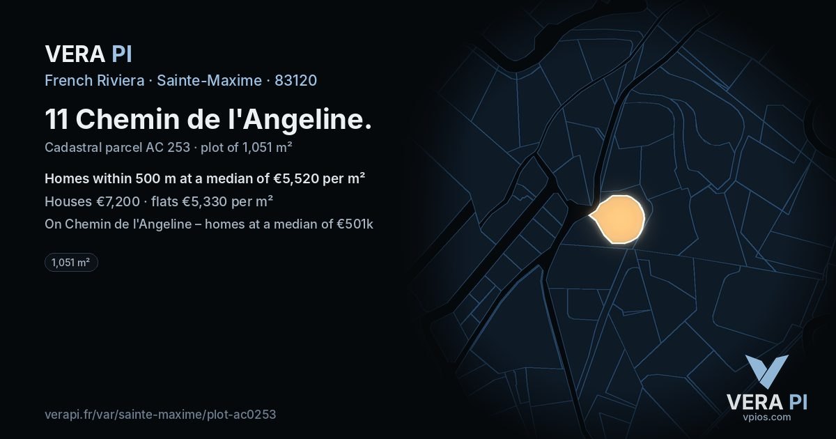11 Chemin de l'Angeline, Sainte-Maxime at night – the plot lit, the parcels around coloured by the prices near them