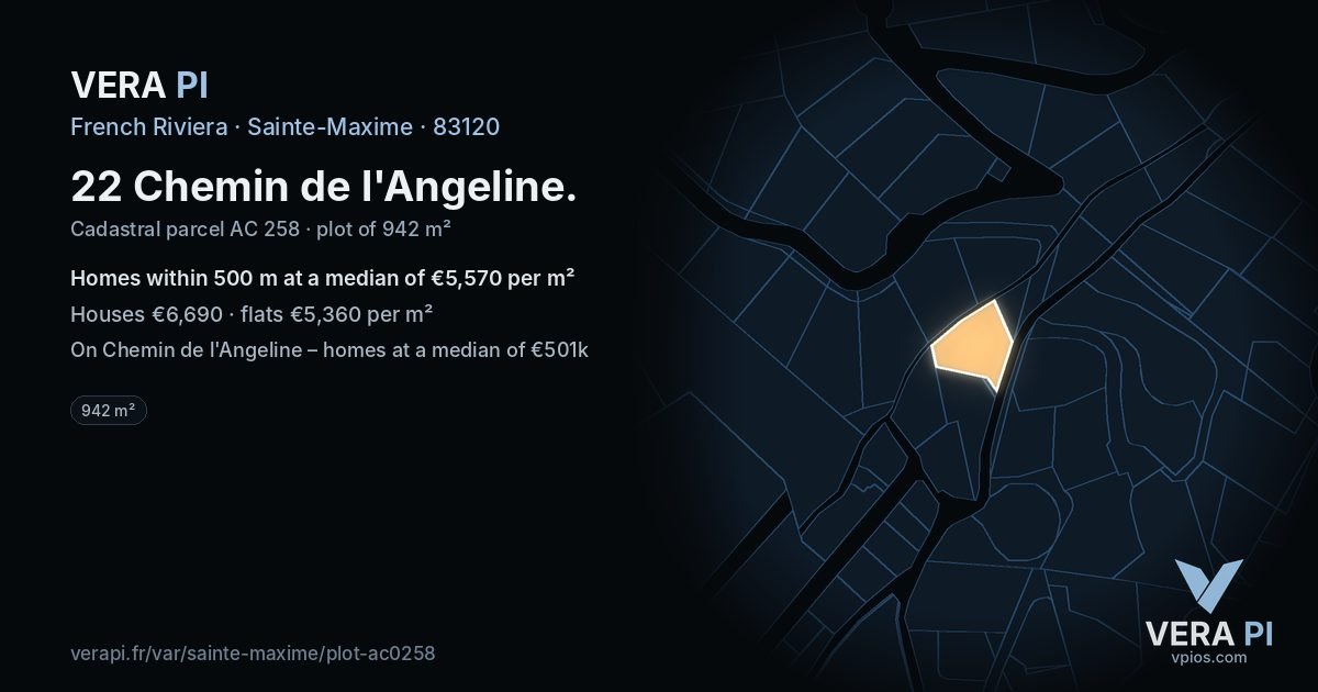 22 Chemin de l'Angeline, Sainte-Maxime at night – the plot lit, the parcels around coloured by the prices near them