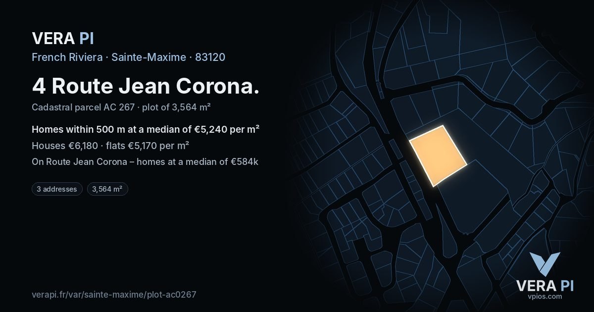 4 Route Jean Corona, Sainte-Maxime at night – the plot lit, the parcels around coloured by the prices near them