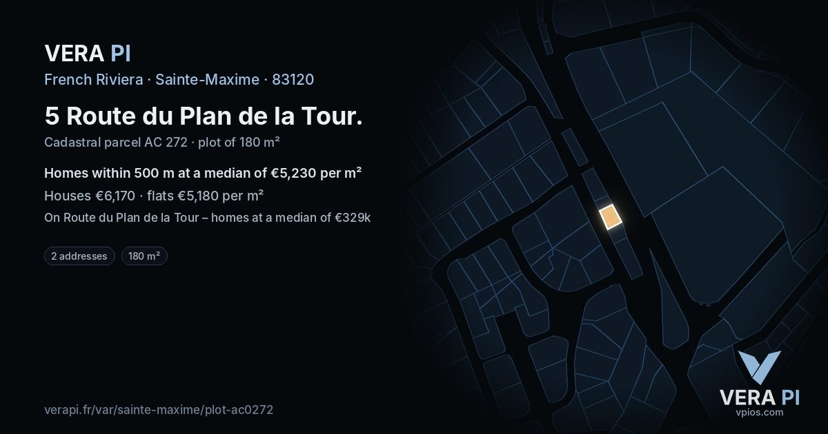 5 Route du Plan de la Tour, Sainte-Maxime at night – the plot lit, the parcels around coloured by the prices near them
