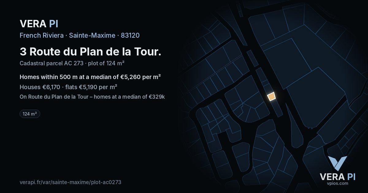 3 Route du Plan de la Tour, Sainte-Maxime at night – the plot lit, the parcels around coloured by the prices near them