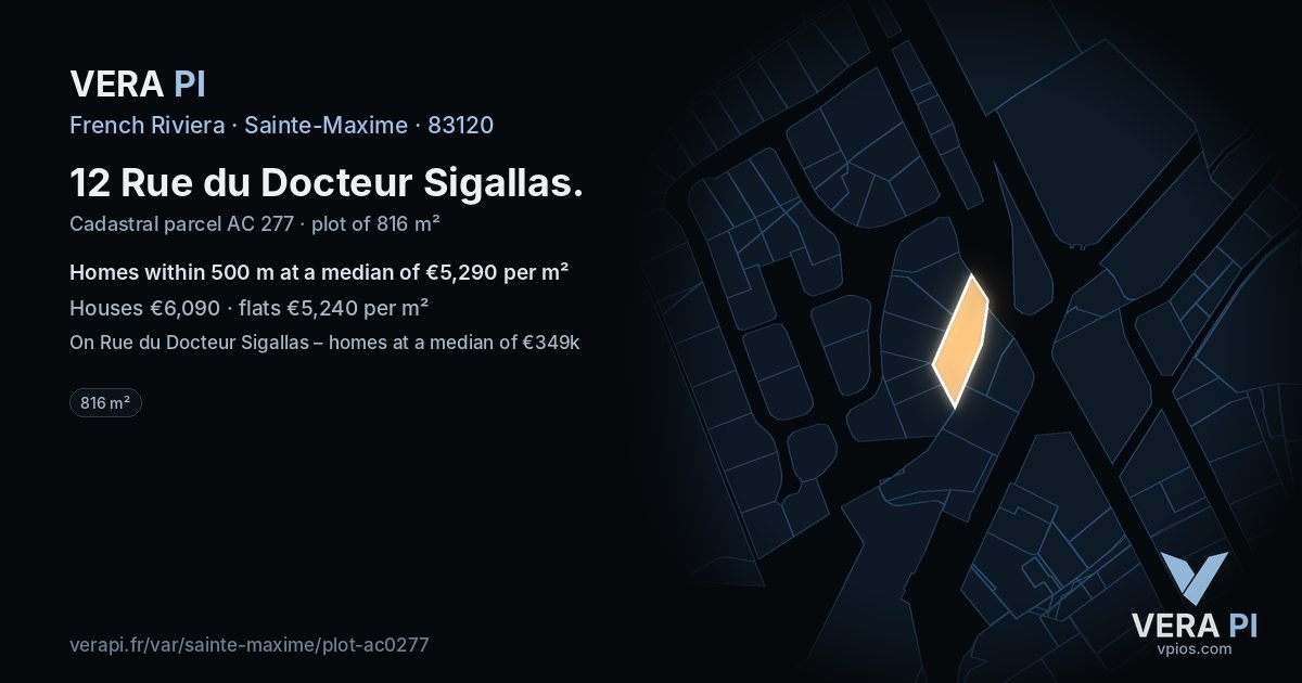 12 Rue du Docteur Sigallas, Sainte-Maxime at night – the plot lit, the parcels around coloured by the prices near them