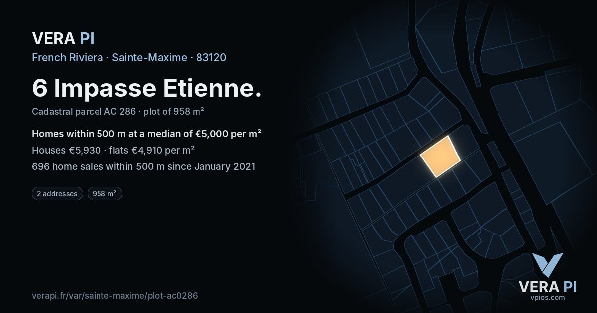 6 Impasse Etienne, Sainte-Maxime at night – the plot lit, the parcels around coloured by the prices near them