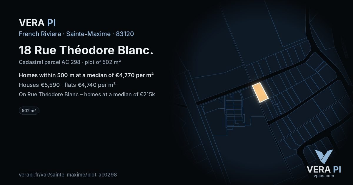 18 Rue Théodore Blanc, Sainte-Maxime at night – the plot lit, the parcels around coloured by the prices near them