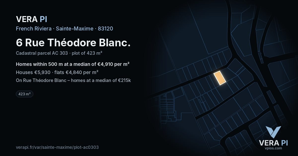 6 Rue Théodore Blanc, Sainte-Maxime at night – the plot lit, the parcels around coloured by the prices near them