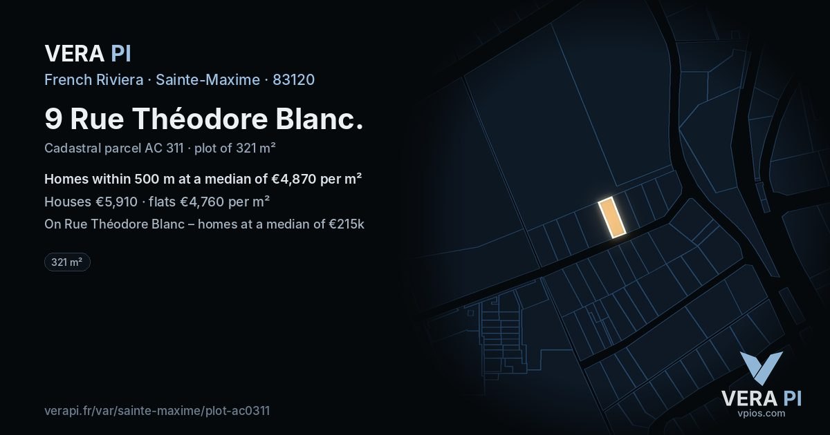 9 Rue Théodore Blanc, Sainte-Maxime at night – the plot lit, the parcels around coloured by the prices near them