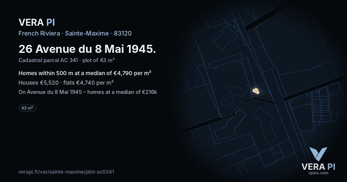 26 Avenue du 8 Mai 1945, Sainte-Maxime at night – the plot lit, the parcels around coloured by the prices near them