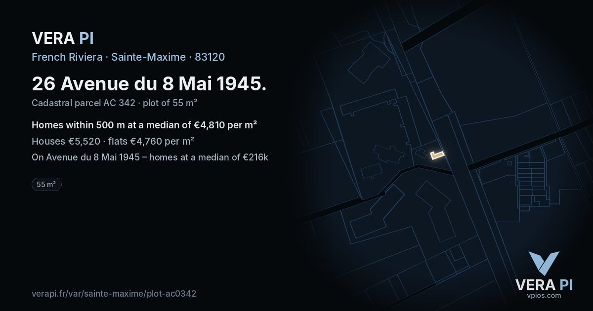 26 Avenue du 8 Mai 1945, Sainte-Maxime at night – the plot lit, the parcels around coloured by the prices near them