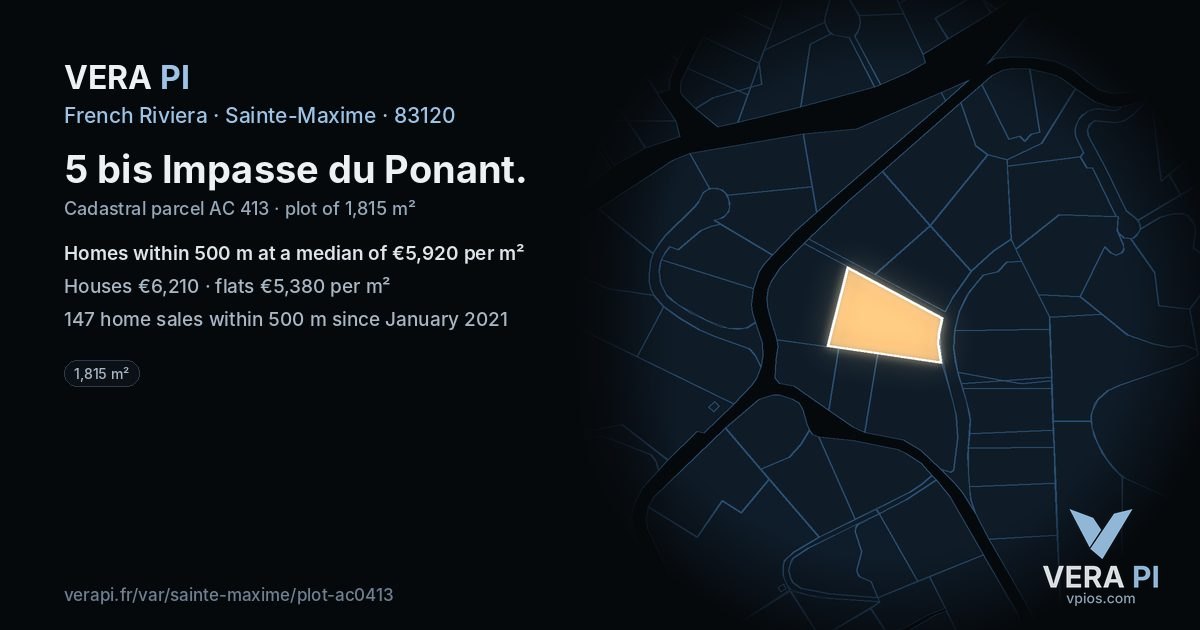 5 bis Impasse du Ponant, Sainte-Maxime at night – the plot lit, the parcels around coloured by the prices near them