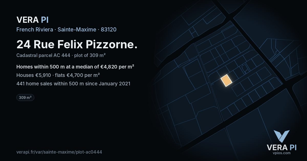 24 Rue Felix Pizzorne, Sainte-Maxime at night – the plot lit, the parcels around coloured by the prices near them
