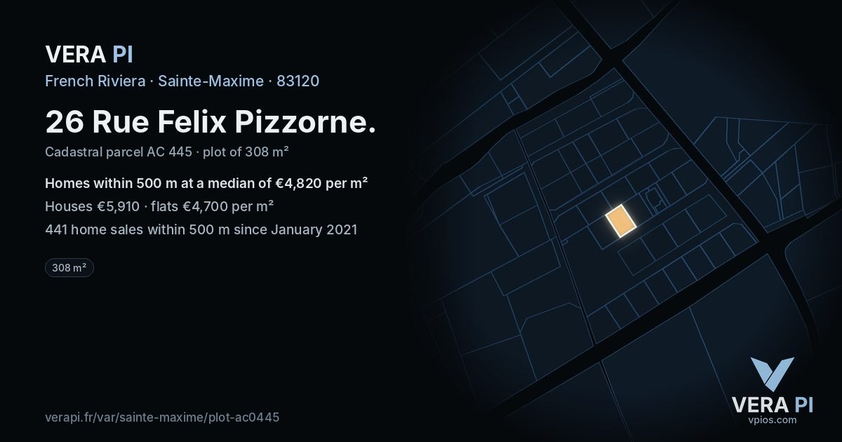 26 Rue Felix Pizzorne, Sainte-Maxime at night – the plot lit, the parcels around coloured by the prices near them