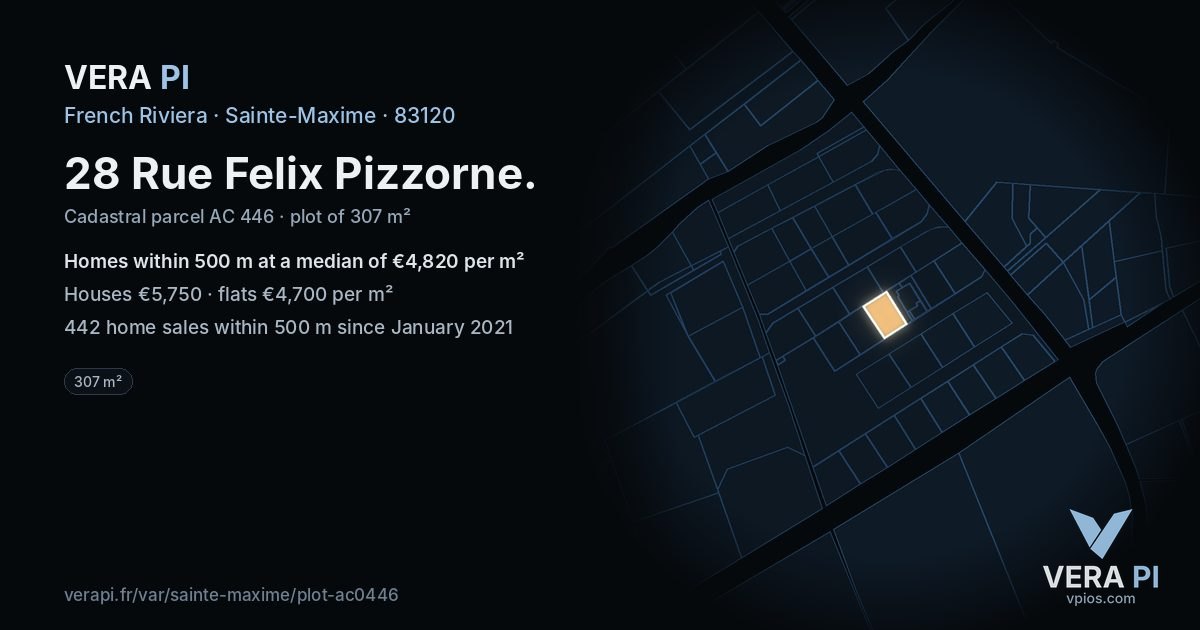 28 Rue Felix Pizzorne, Sainte-Maxime at night – the plot lit, the parcels around coloured by the prices near them