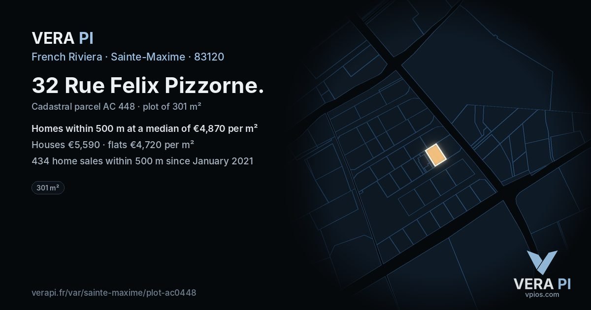 32 Rue Felix Pizzorne, Sainte-Maxime at night – the plot lit, the parcels around coloured by the prices near them