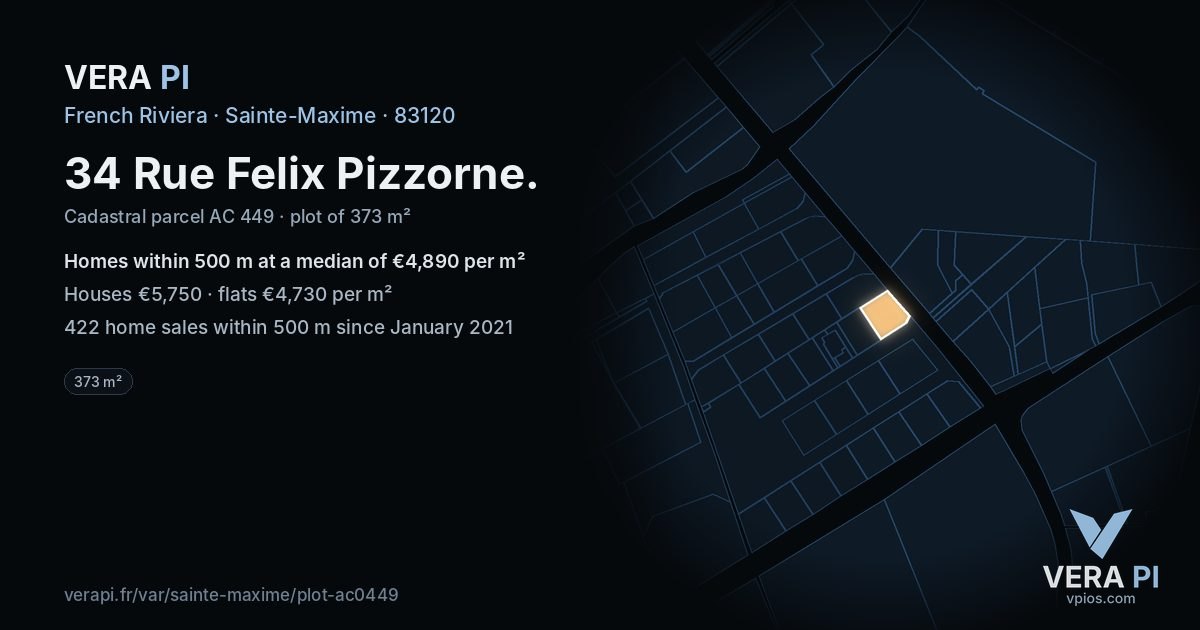 34 Rue Felix Pizzorne, Sainte-Maxime at night – the plot lit, the parcels around coloured by the prices near them