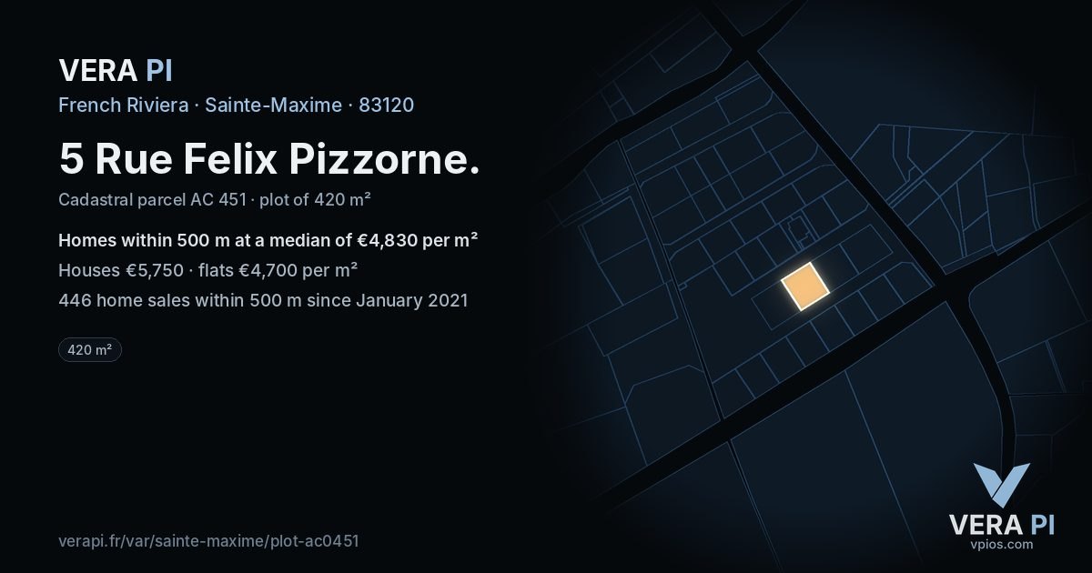5 Rue Felix Pizzorne, Sainte-Maxime at night – the plot lit, the parcels around coloured by the prices near them