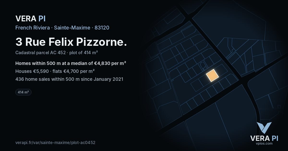3 Rue Felix Pizzorne, Sainte-Maxime at night – the plot lit, the parcels around coloured by the prices near them