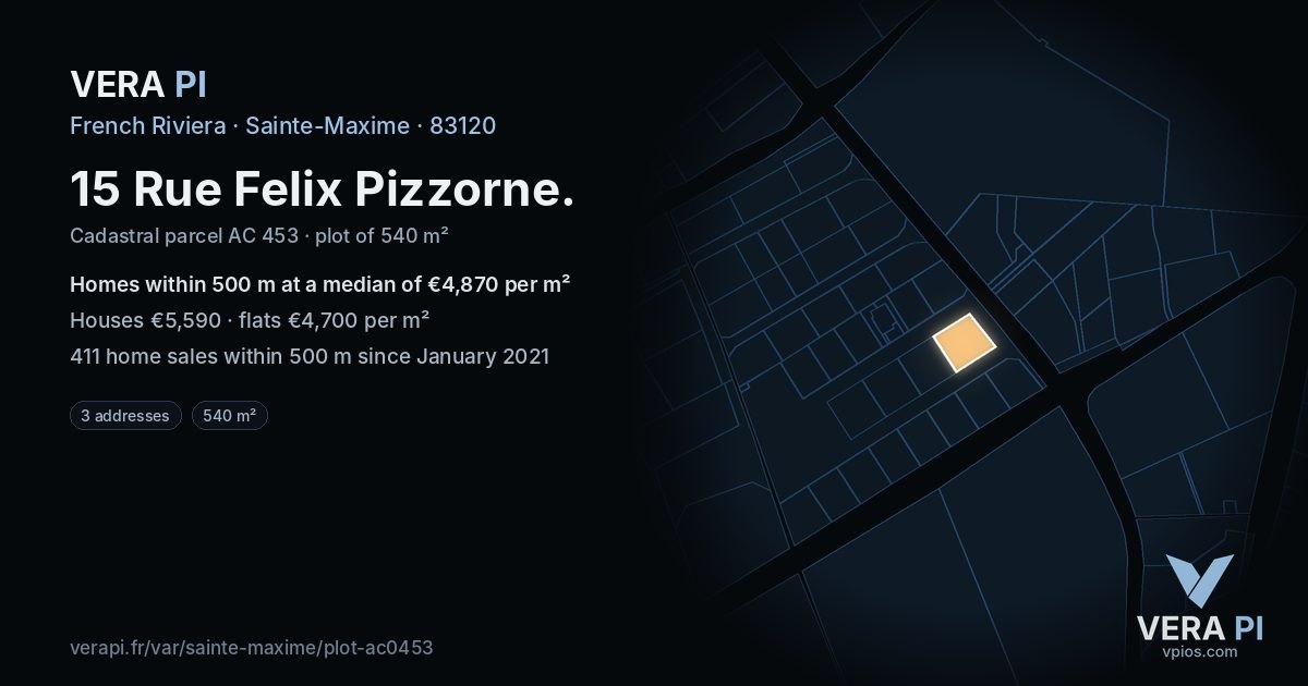15 Rue Felix Pizzorne, Sainte-Maxime at night – the plot lit, the parcels around coloured by the prices near them