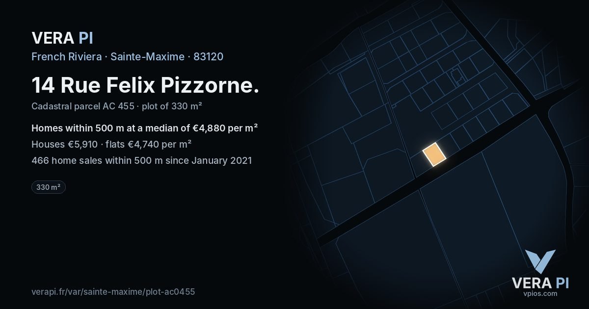 14 Rue Felix Pizzorne, Sainte-Maxime at night – the plot lit, the parcels around coloured by the prices near them