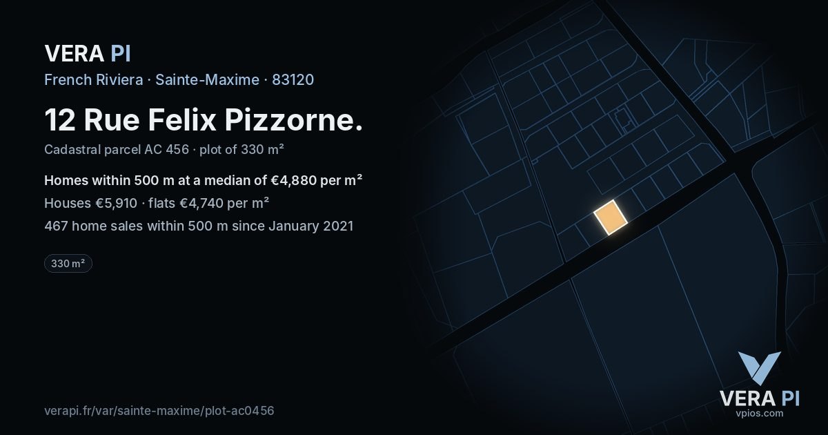 12 Rue Felix Pizzorne, Sainte-Maxime at night – the plot lit, the parcels around coloured by the prices near them