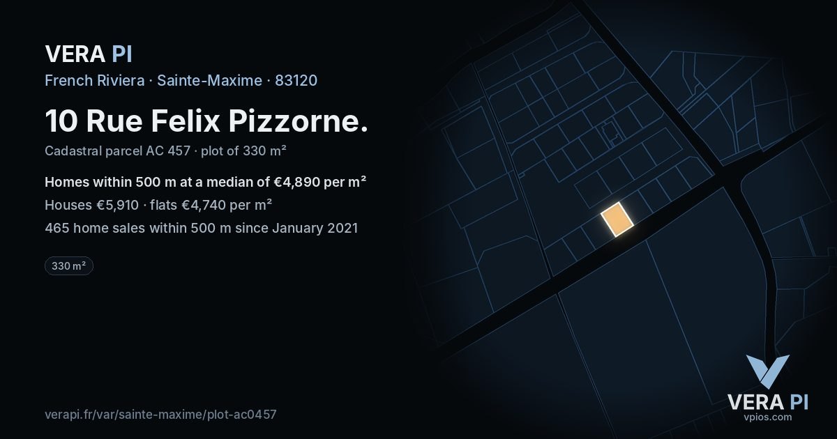 10 Rue Felix Pizzorne, Sainte-Maxime at night – the plot lit, the parcels around coloured by the prices near them
