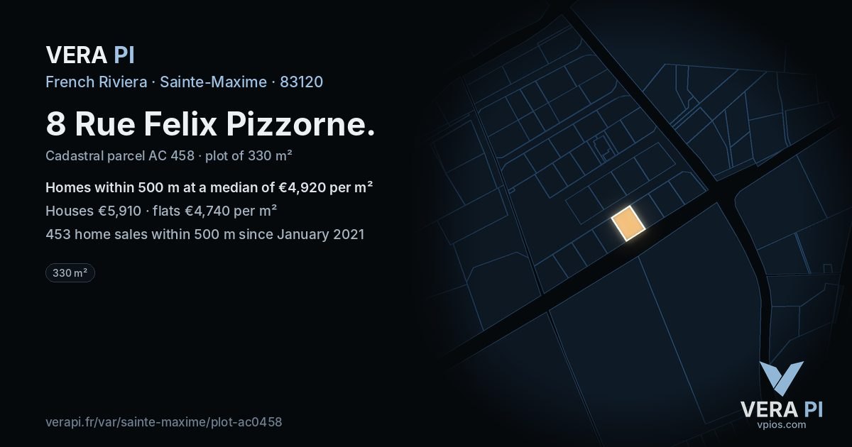 8 Rue Felix Pizzorne, Sainte-Maxime at night – the plot lit, the parcels around coloured by the prices near them