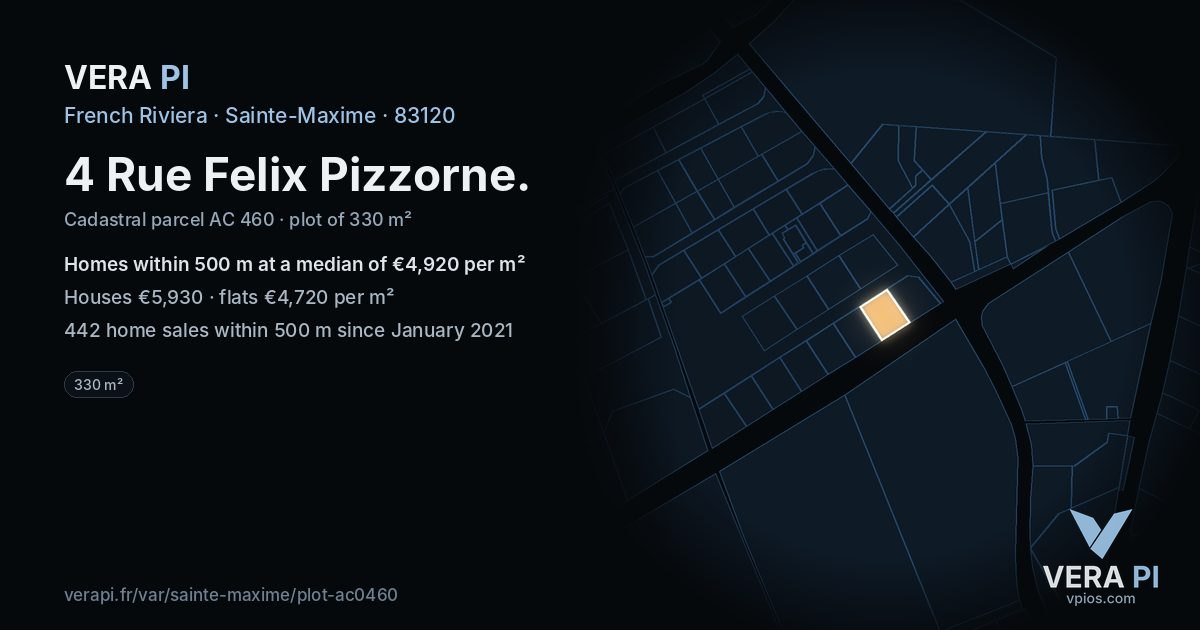 4 Rue Felix Pizzorne, Sainte-Maxime at night – the plot lit, the parcels around coloured by the prices near them