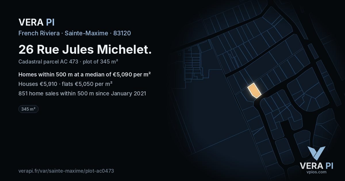 26 Rue Jules Michelet, Sainte-Maxime at night – the plot lit, the parcels around coloured by the prices near them