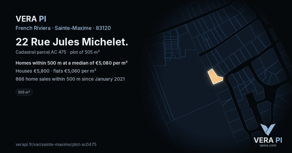 22 Rue Jules Michelet, Sainte-Maxime at night – the plot lit, the parcels around coloured by the prices near them