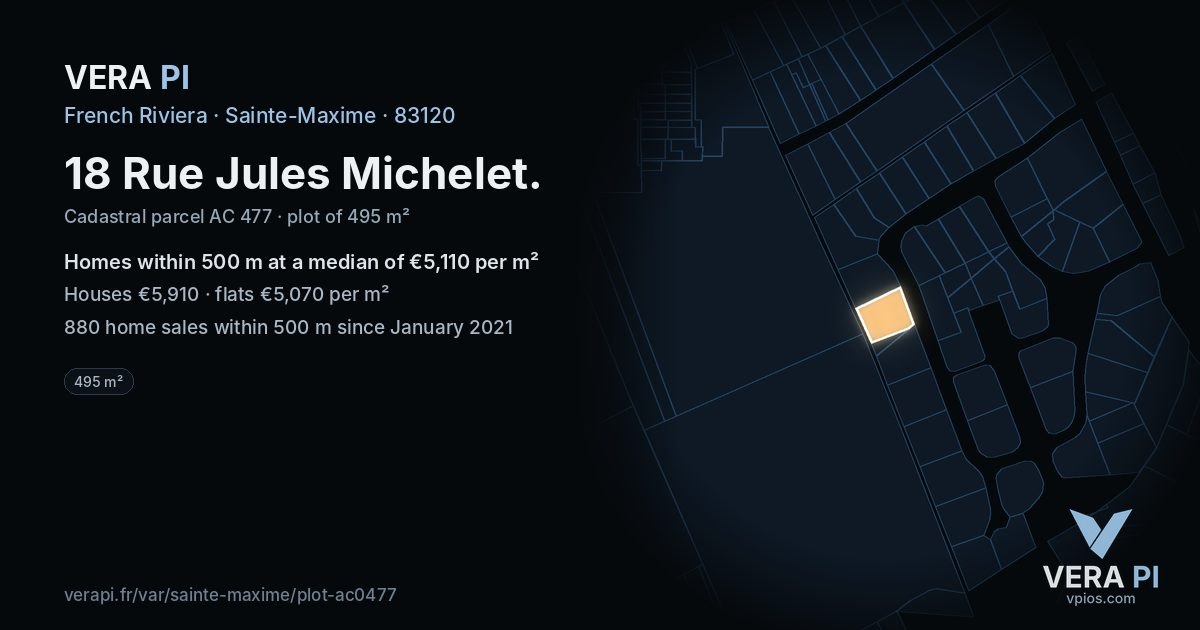 18 Rue Jules Michelet, Sainte-Maxime at night – the plot lit, the parcels around coloured by the prices near them
