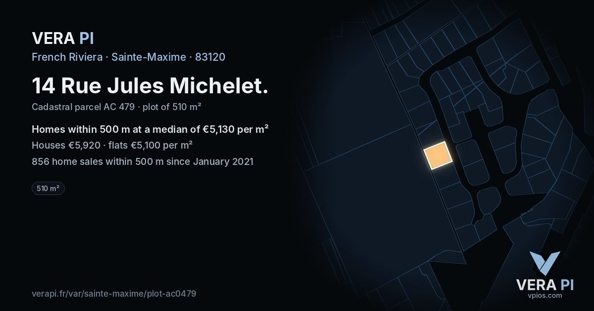 14 Rue Jules Michelet, Sainte-Maxime at night – the plot lit, the parcels around coloured by the prices near them