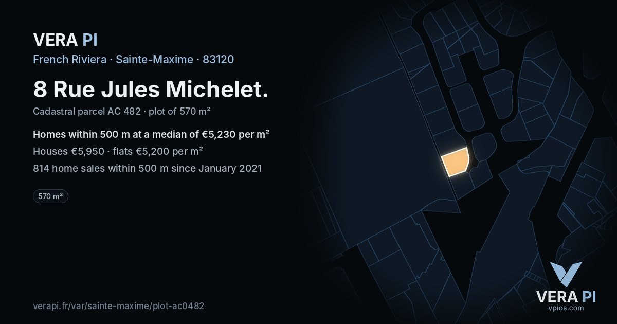 8 Rue Jules Michelet, Sainte-Maxime at night – the plot lit, the parcels around coloured by the prices near them
