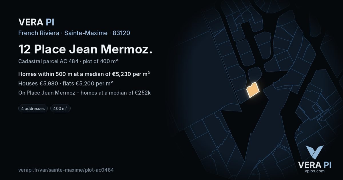 12 Place Jean Mermoz, Sainte-Maxime at night – the plot lit, the parcels around coloured by the prices near them