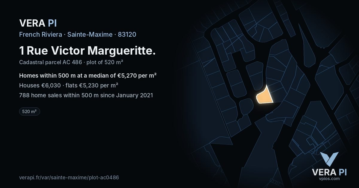 1 Rue Victor Margueritte, Sainte-Maxime at night – the plot lit, the parcels around coloured by the prices near them