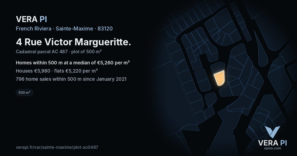 4 Rue Victor Margueritte, Sainte-Maxime at night – the plot lit, the parcels around coloured by the prices near them
