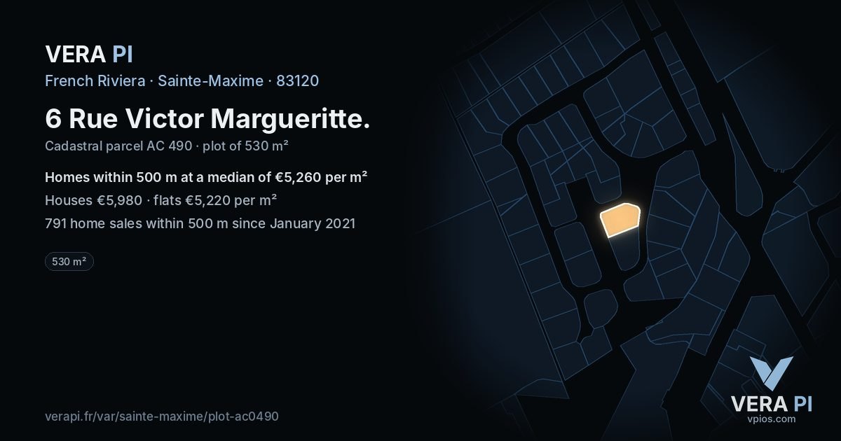 6 Rue Victor Margueritte, Sainte-Maxime at night – the plot lit, the parcels around coloured by the prices near them