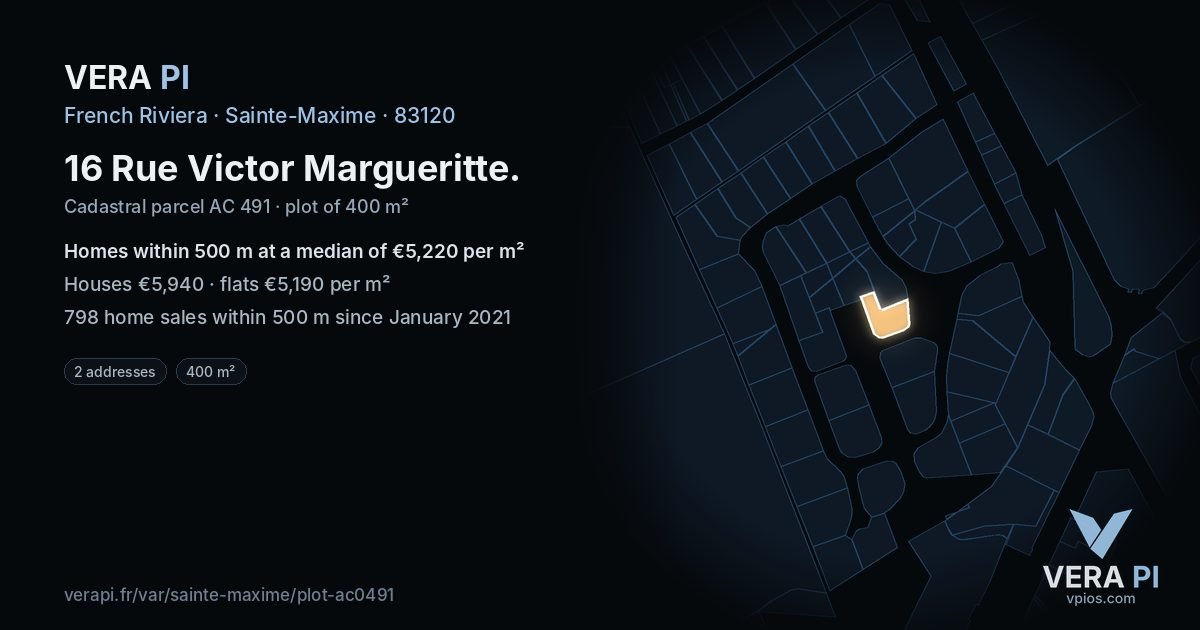 16 Rue Victor Margueritte, Sainte-Maxime at night – the plot lit, the parcels around coloured by the prices near them